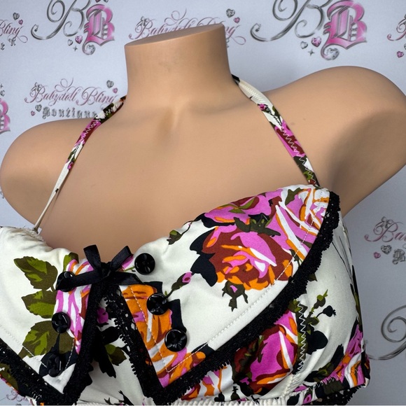 Betsey Johnson bikini top beauty mark the Topiary Swimsuit Mod Retro Vintage y2k - Picture 10 of 13
